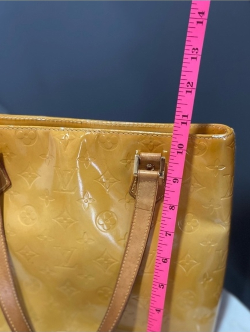Authentic Louis Vuitton Yellow Monogram Vernis Houston Tote Bag - Picture 14 of 16